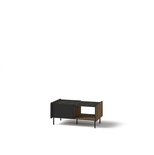Modern sideboard with black and wood finish on a white background